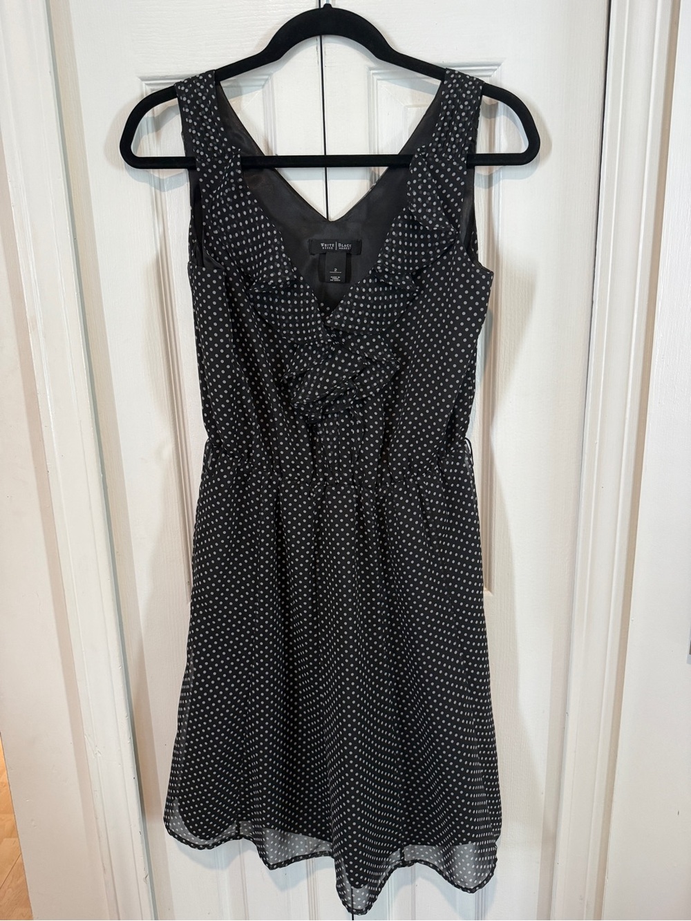 White House Black Market Black Polka Dot Sleeveless Ruffle Dress